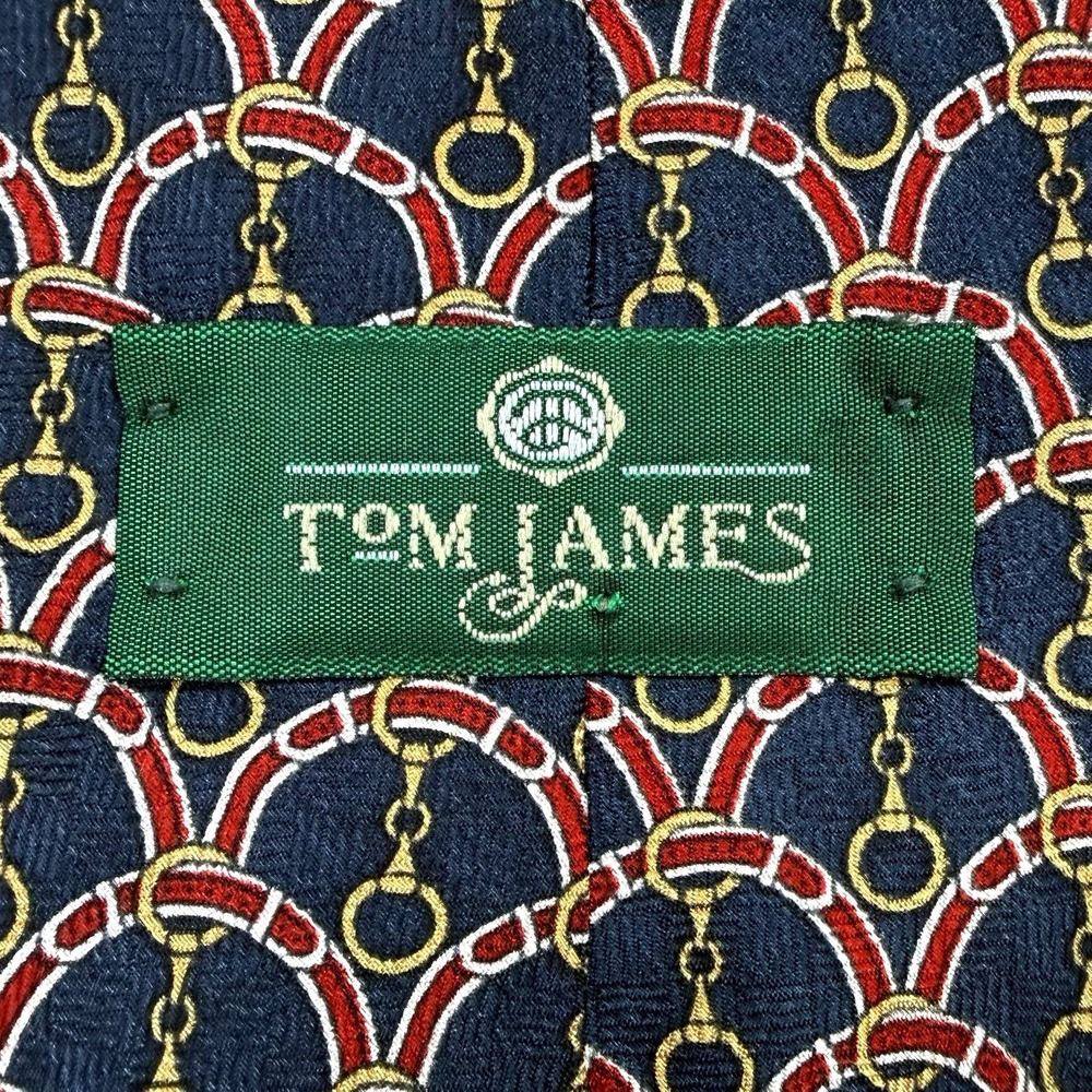 Tom James Silk Necktie Navy Red Gold Equestrian Horse Bit USA Designer Tie - Picture 8 of 12